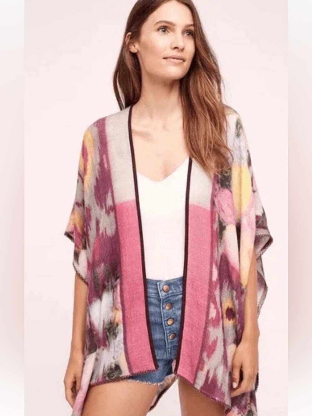 Anthropologie Blank London Kimono Poncho Floral Wool Blend Multicolor One Size